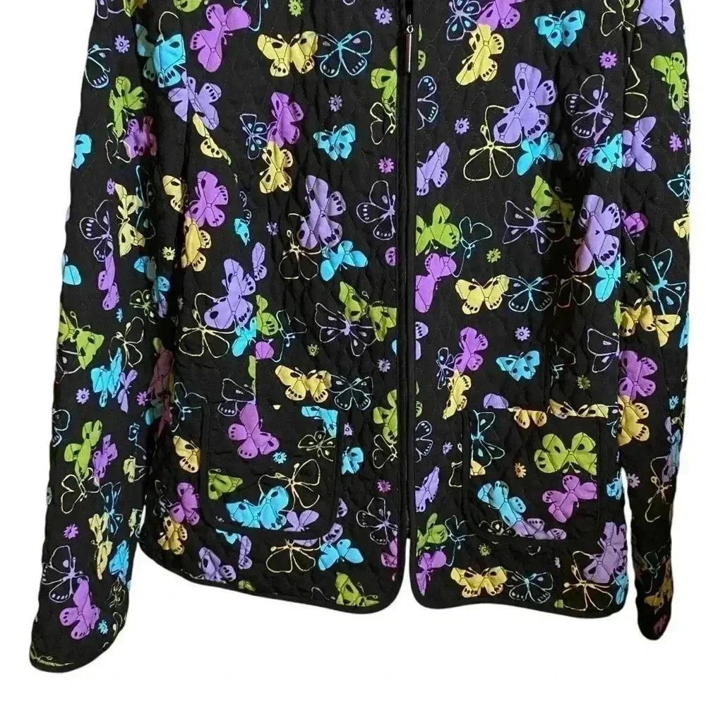 VGT Y2K REQUIREMENTS Women's Black Quilted Embroidered Butterfly Jacket Coat XL - Picture 3 of 14